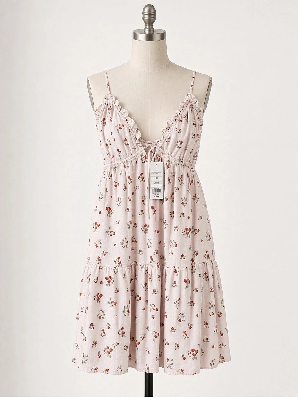 Wild Fable Strawberry Print Tie-Front Babydoll Mini Dress Pink XS